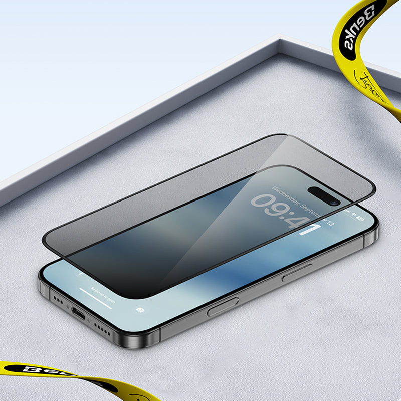 iPhone 16 Pro Benks Ultra İnce Kenarlı Privacy Hayalet Ekran Koruyucu + Kolay Uygulama Aparatlı