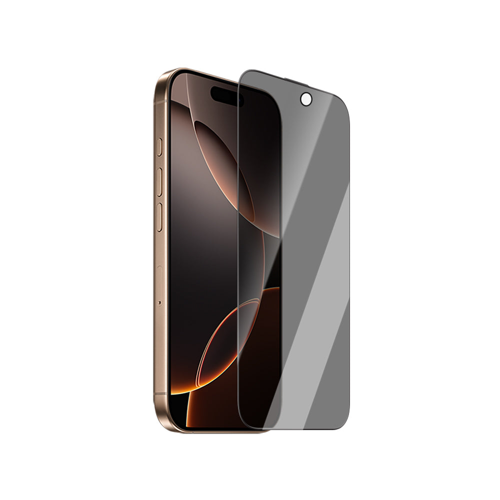 iPhone 16 Pro CaseWorld Crystal Shadow Serisi Safir Coating 0.15mm 3D Privacy Temperli Cam Ekran Koruyucu