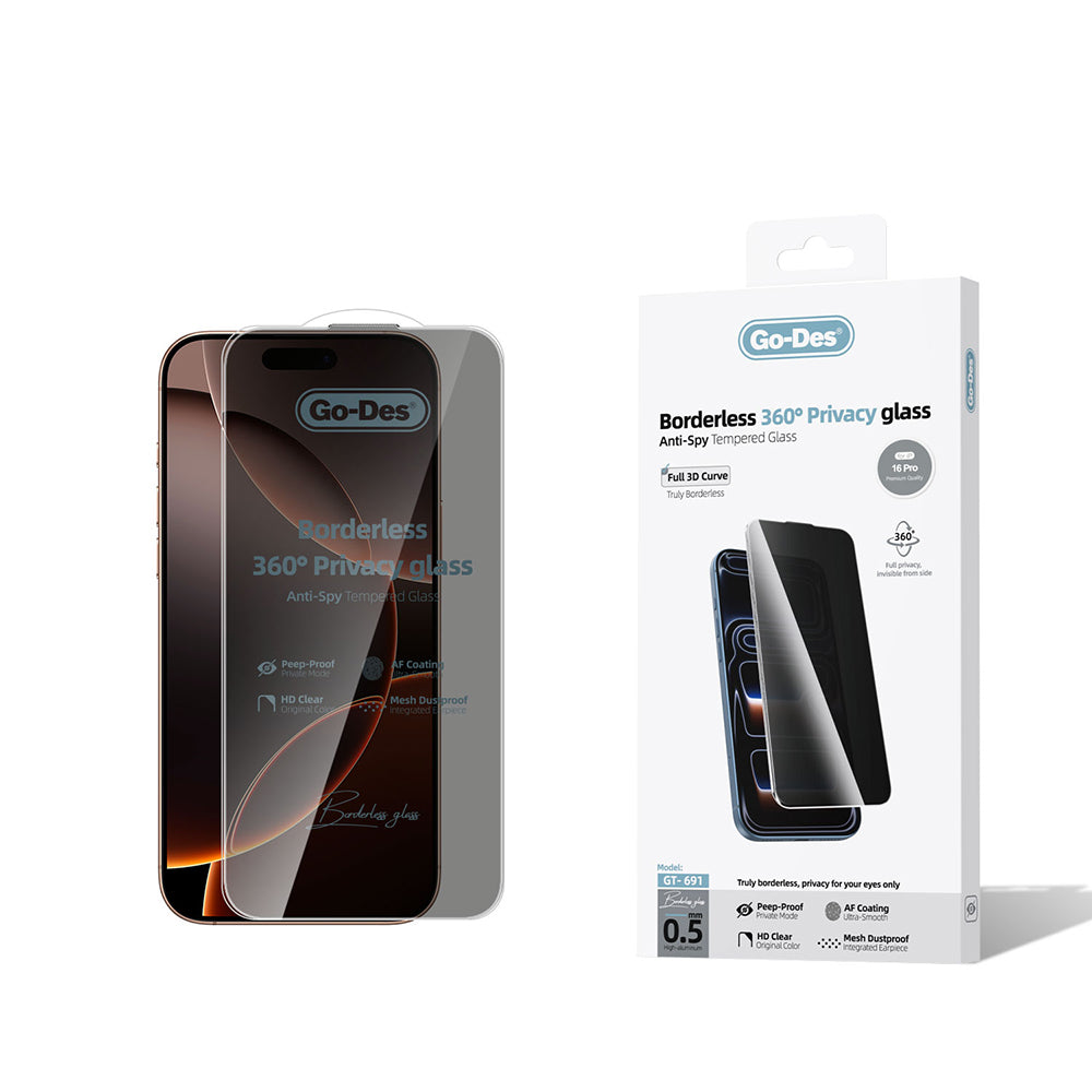 iPhone 16 Pro Go Des AF Borderless Privacy Temperli Cam Ekran Koruyucu