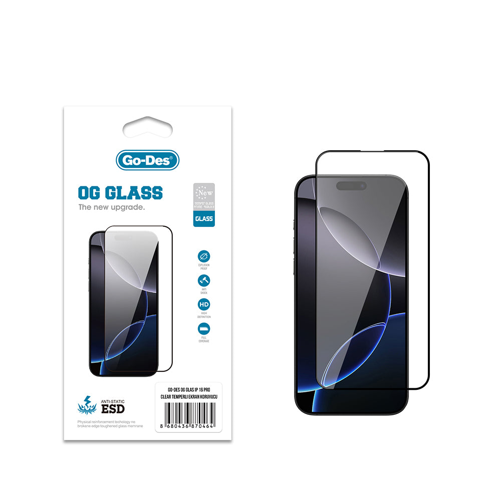 iPhone 16 Pro Go Des OG Glass Antistatik Temperli Cam Ekran Koruyucu