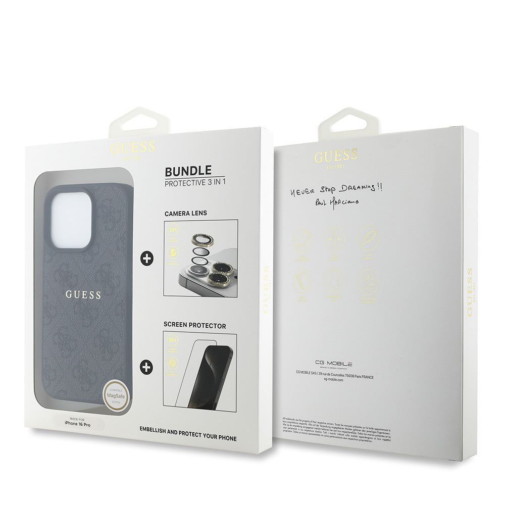 iPhone 16 Pro Guess Orijinal Lisanslı Kılıf + Ekran Koruyucu + Lens Koruyucu 3in1 Aksesuar Seti