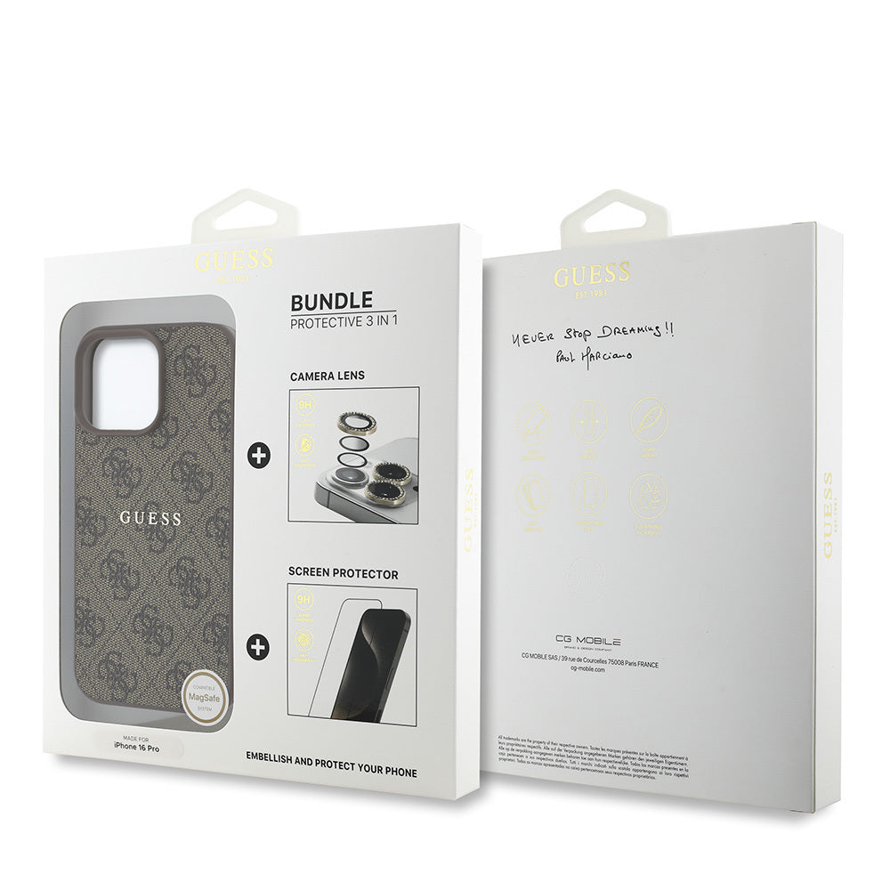 iPhone 16 Pro Guess Orijinal Lisanslı Kılıf + Ekran Koruyucu + Lens Koruyucu 3in1 Aksesuar Seti