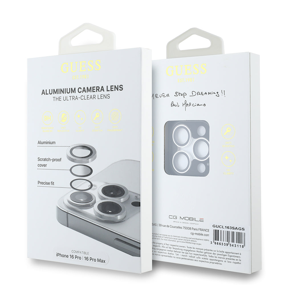 iPhone 16 Pro Guess Orijinal Lisanslı Metal Kamera Lens Koruyucu