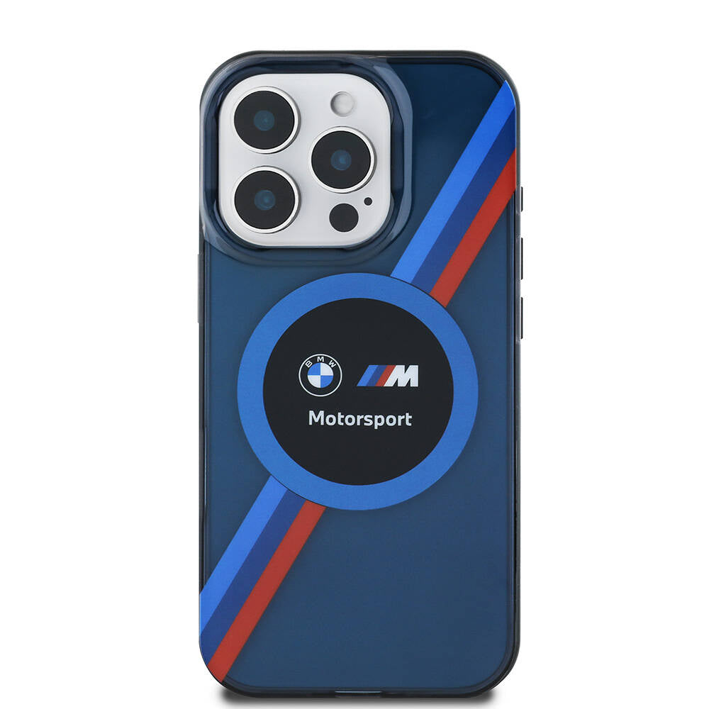 iPhone 16 Pro Kılıf BMW Orijinal Lisanslı M-safe Şarj Özellikli M Logolu Üç Renk Çizgili Motorsport Circle Kılıf