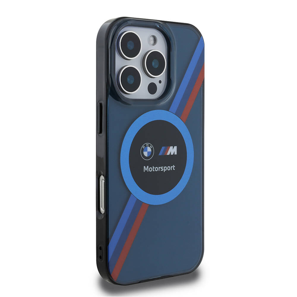 iPhone 16 Pro Kılıf BMW Orijinal Lisanslı M-safe Şarj Özellikli M Logolu Üç Renk Çizgili Motorsport Circle Kılıf