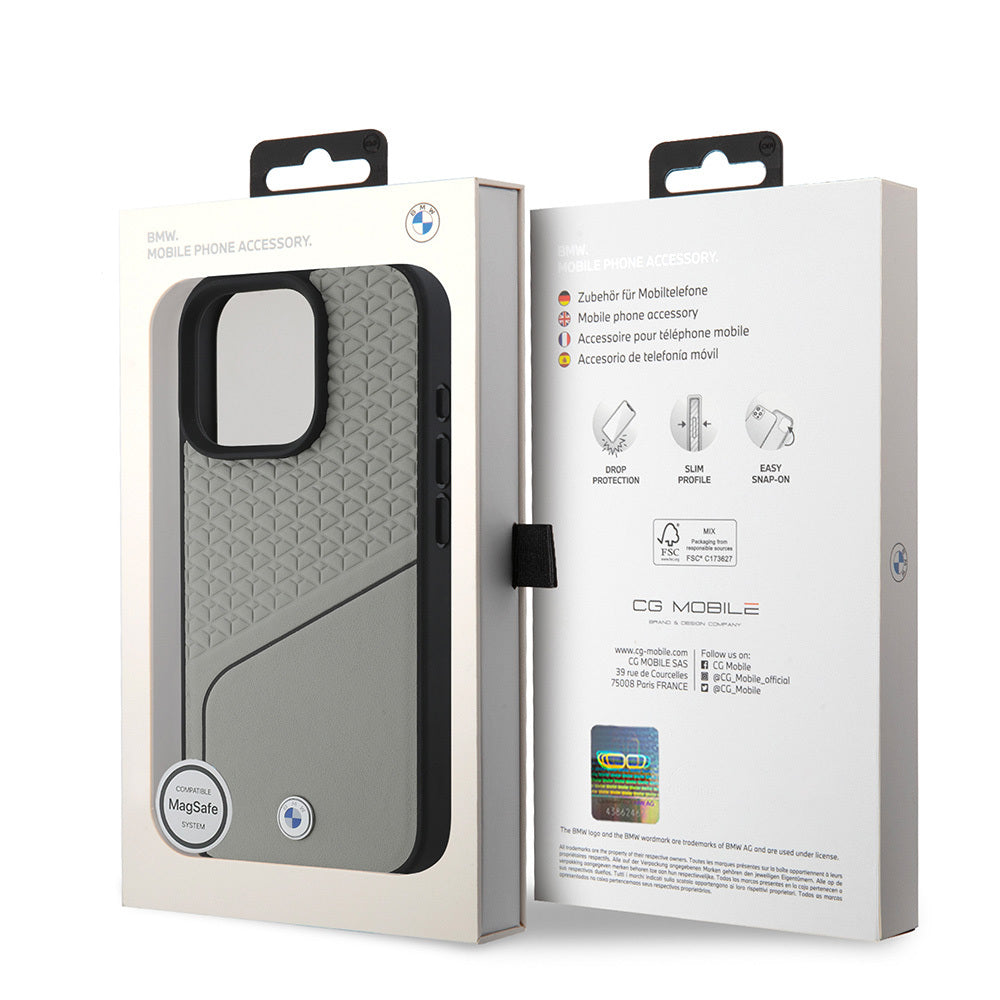 iPhone 16 Pro Kılıf BMW Orijinal Lisanslı M-safe Şarj Özellikli Metal Logolu Dokulu ve Çizgili Deri Kılıf