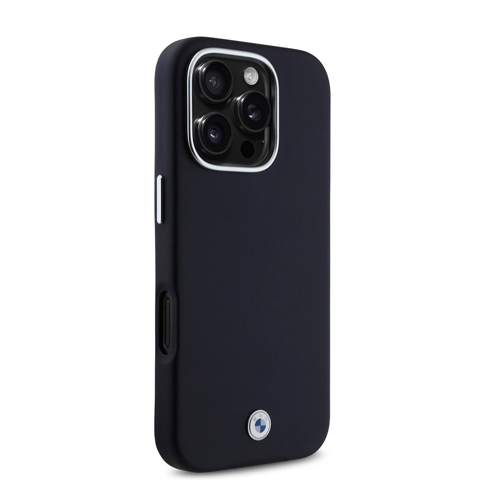 iPhone 16 Pro Kılıf BMW Orijinal Lisanslı M-safe Şarj Özellikli Metal Logolu Tam Kaplama Deri Kılıf