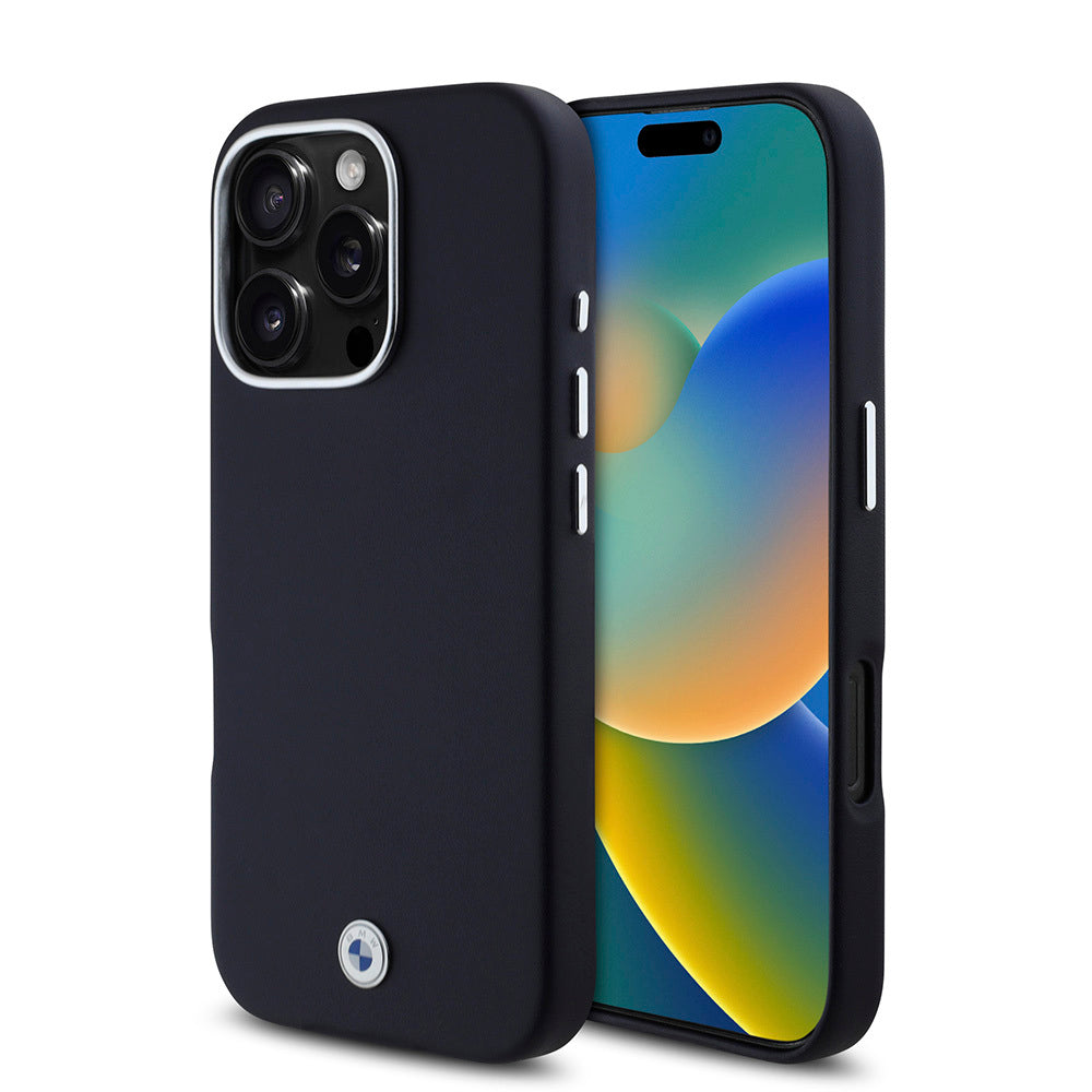 iPhone 16 Pro Kılıf BMW Orijinal Lisanslı M-safe Şarj Özellikli Metal Logolu Tam Kaplama Deri Kılıf