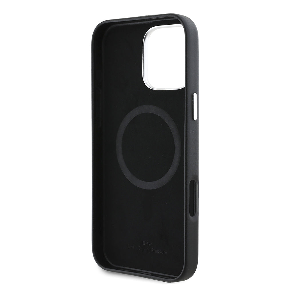 iPhone 16 Pro Kılıf BMW Orijinal Lisanslı M-safe Şarj Özellikli Metal Logolu Tam Kaplama Deri Kılıf