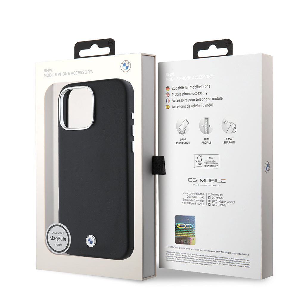 iPhone 16 Pro Kılıf BMW Orijinal Lisanslı M-safe Şarj Özellikli Metal Logolu Tam Kaplama Deri Kılıf