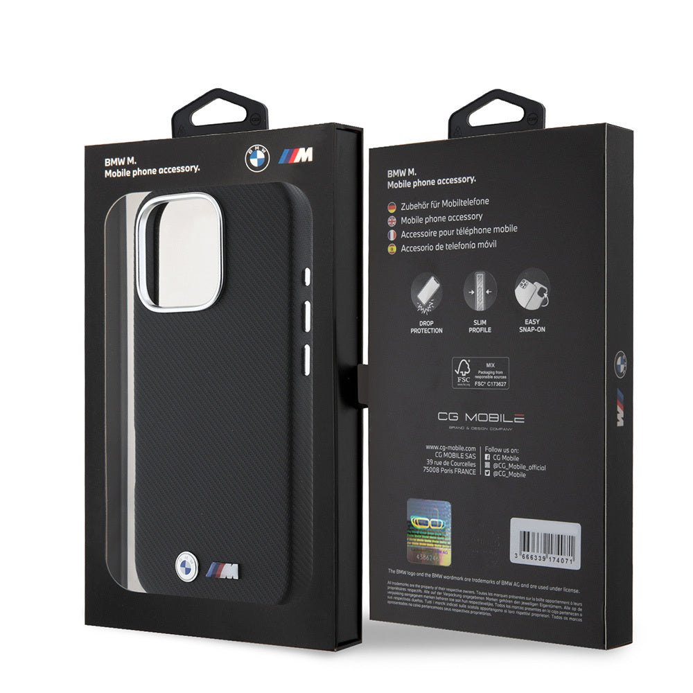 iPhone 16 Pro Kılıf BMW Orijinal Lisanslı Tam Sarılmış Karbon Tasarımlı Metal Logo Suni Deri Kılıf