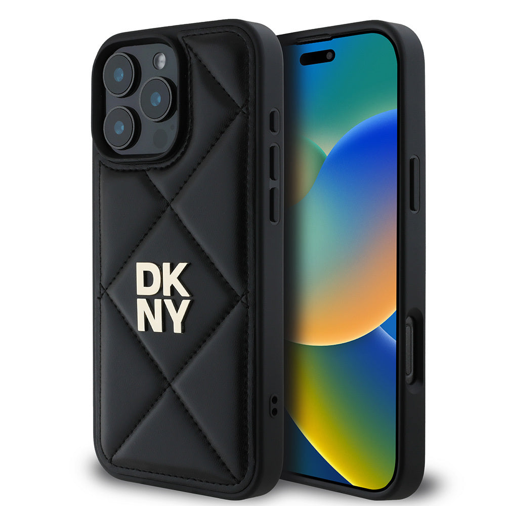 iPhone 16 Pro Kılıf DKNY Orijinal Lisanslı Kapitone Tasarımlı Metal Logolu Deri Kılıf