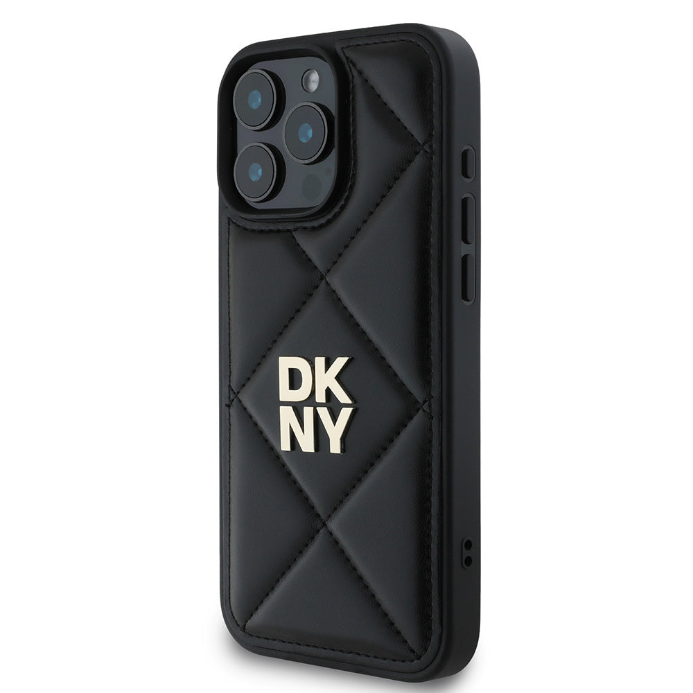 iPhone 16 Pro Kılıf DKNY Orijinal Lisanslı Kapitone Tasarımlı Metal Logolu Deri Kılıf