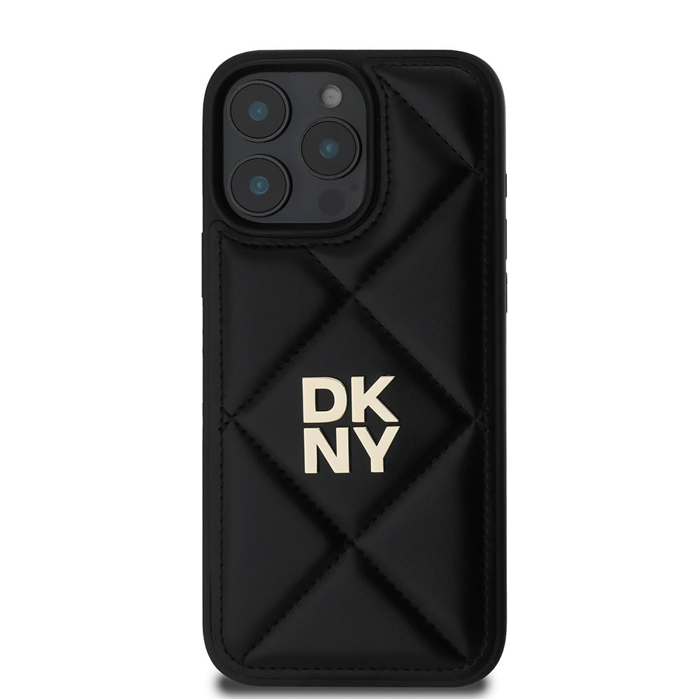iPhone 16 Pro Kılıf DKNY Orijinal Lisanslı Kapitone Tasarımlı Metal Logolu Deri Kılıf