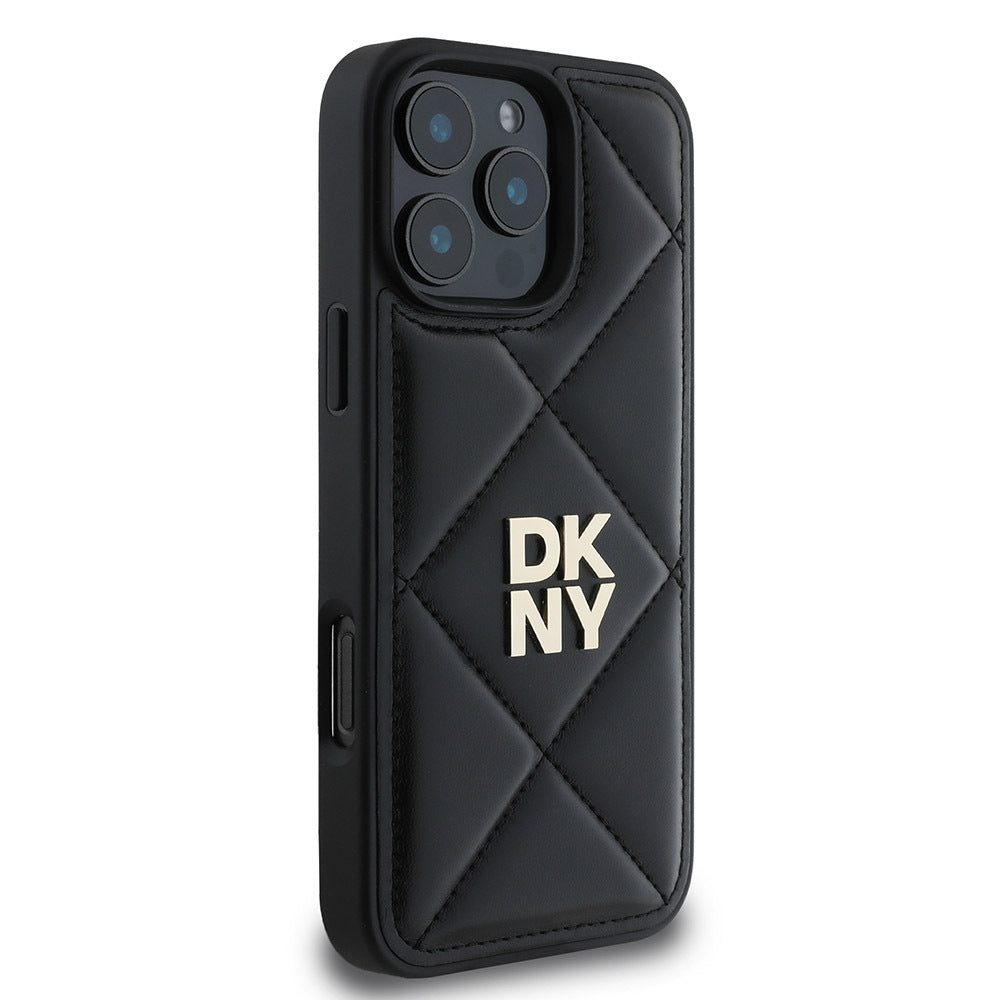 iPhone 16 Pro Kılıf DKNY Orijinal Lisanslı Kapitone Tasarımlı Metal Logolu Deri Kılıf