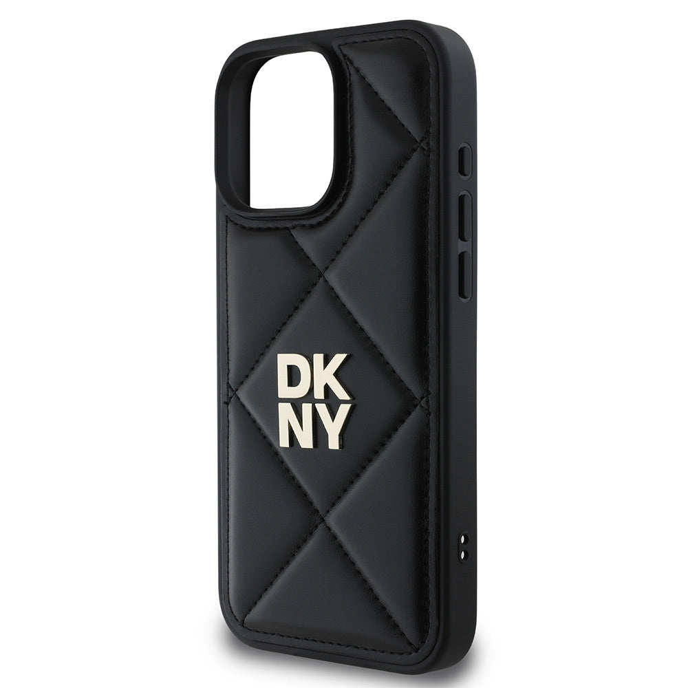 iPhone 16 Pro Kılıf DKNY Orijinal Lisanslı Kapitone Tasarımlı Metal Logolu Deri Kılıf