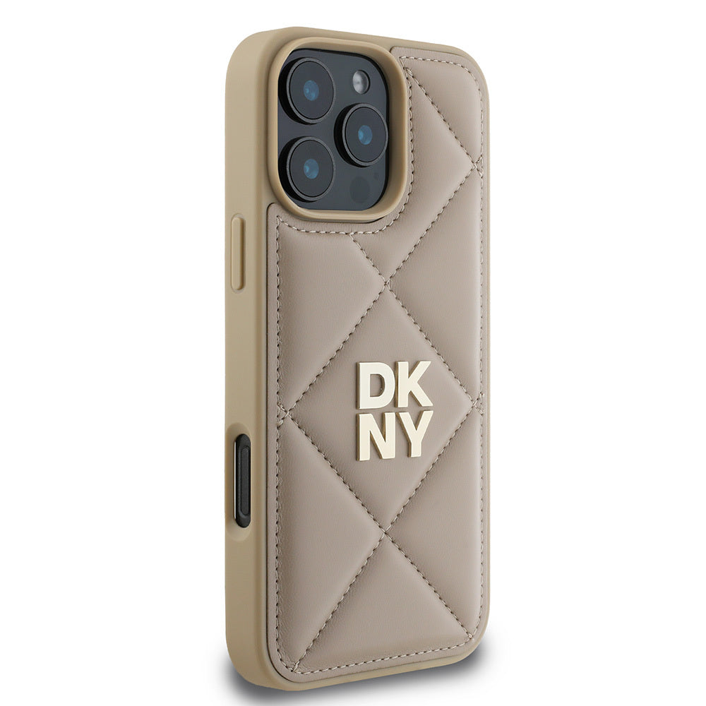 iPhone 16 Pro Kılıf DKNY Orijinal Lisanslı Kapitone Tasarımlı Metal Logolu Deri Kılıf
