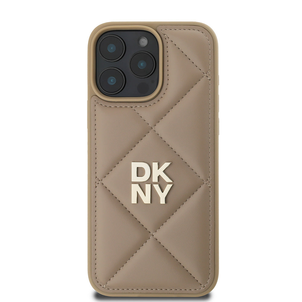 iPhone 16 Pro Kılıf DKNY Orijinal Lisanslı Kapitone Tasarımlı Metal Logolu Deri Kılıf