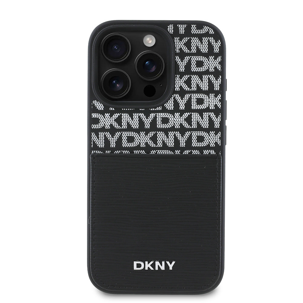 iPhone 16 Pro Kılıf DKNY Orijinal Lisanslı Kartlıklı 3D Yazılı Repeat Texture Pattern Kılıf