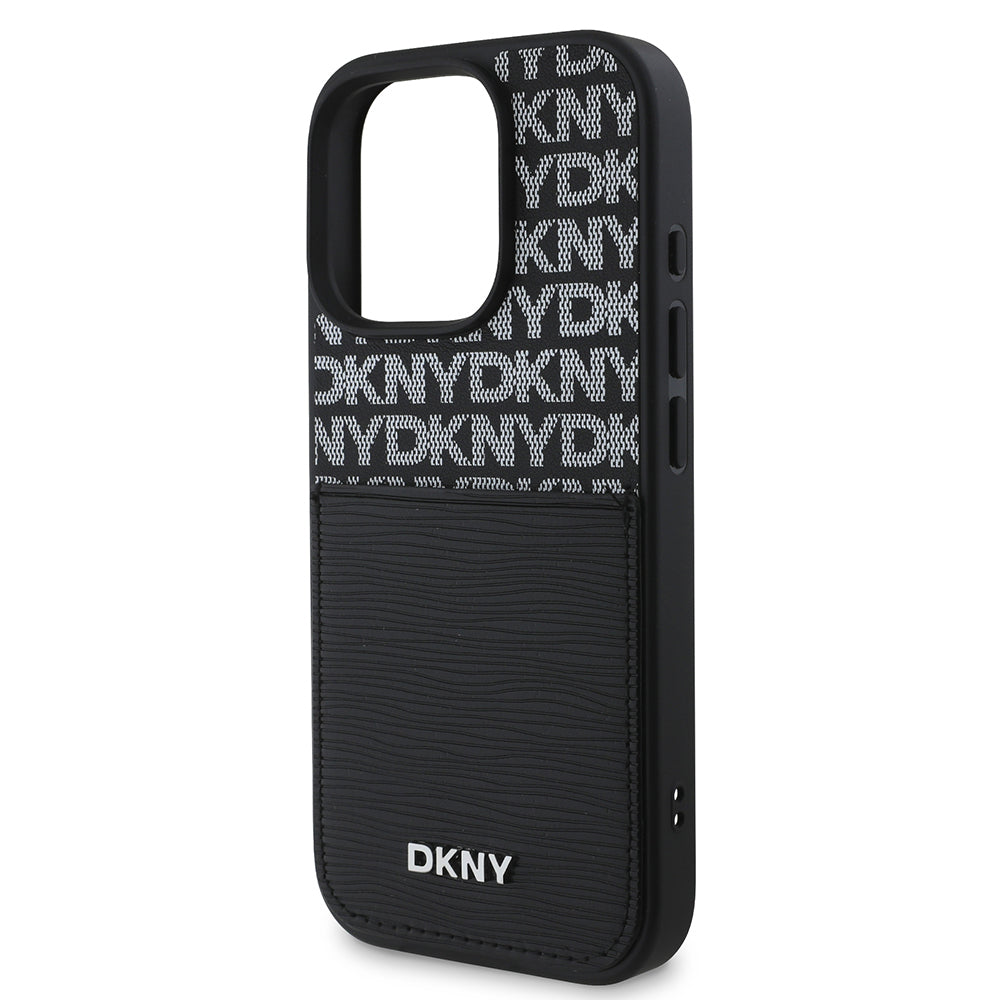 iPhone 16 Pro Kılıf DKNY Orijinal Lisanslı Kartlıklı 3D Yazılı Repeat Texture Pattern Kılıf