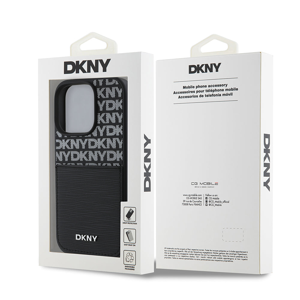iPhone 16 Pro Kılıf DKNY Orijinal Lisanslı Kartlıklı 3D Yazılı Repeat Texture Pattern Kılıf
