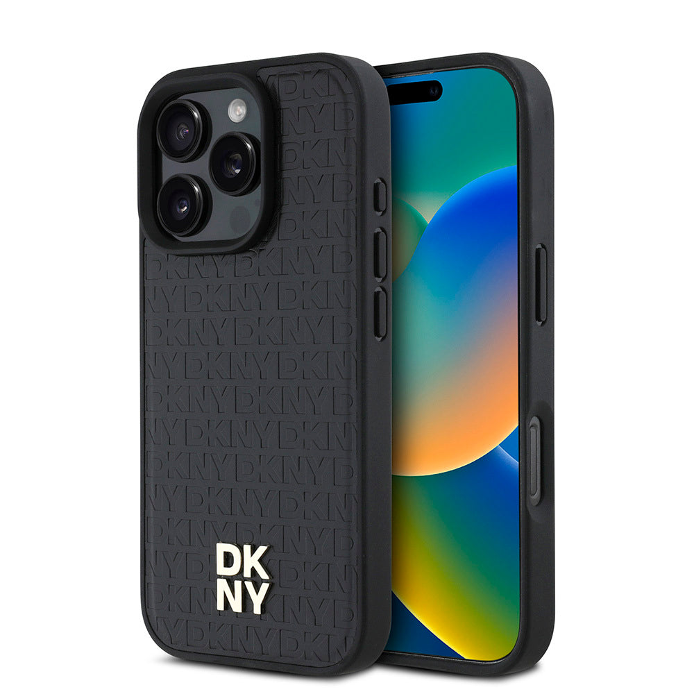 iPhone 16 Pro Kılıf DKNY Orijinal Lisanslı M-safe Şarj Özellikli 3D Yazılı Repeat Pattern Kılıf