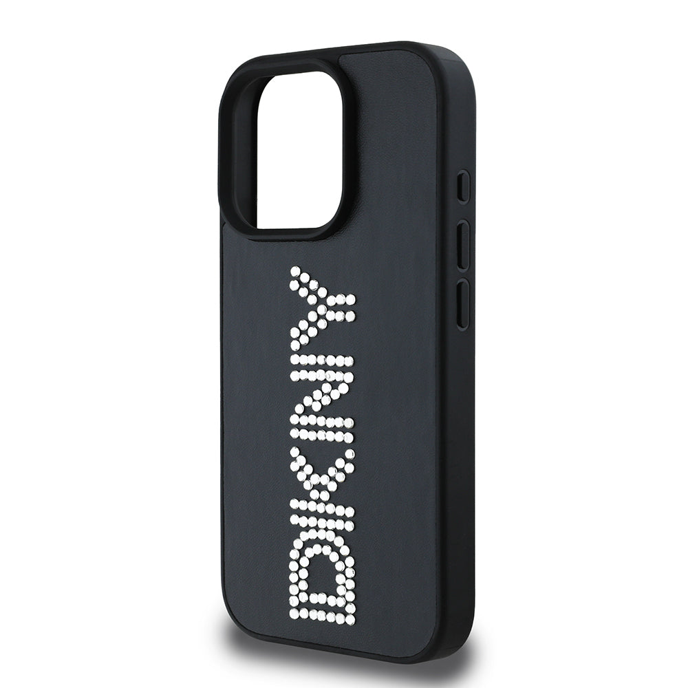 iPhone 16 Pro Kılıf DKNY Orijinal Lisanslı Taşlı DKNY Yazılı Metalik Rhinestones PU Deri Kılıf