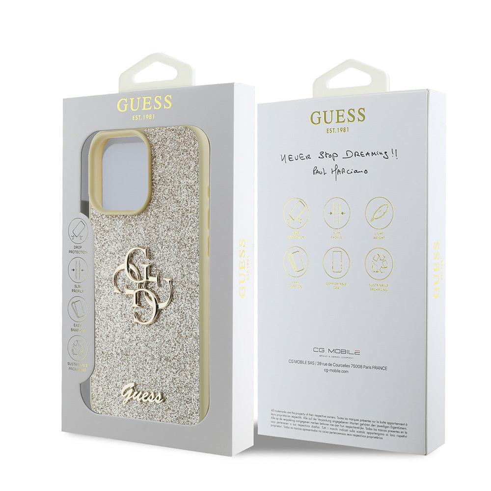 iPhone 16 Pro Kılıf Guess Orijinal Lisanslı 4G Büyük Metal Logolu Glitter Kılıf