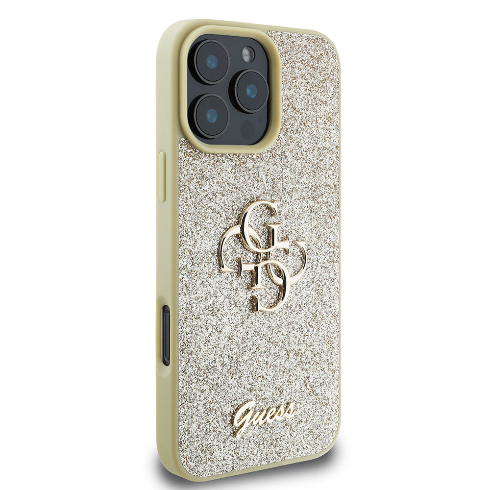 iPhone 16 Pro Kılıf Guess Orijinal Lisanslı 4G Büyük Metal Logolu Glitter Kılıf