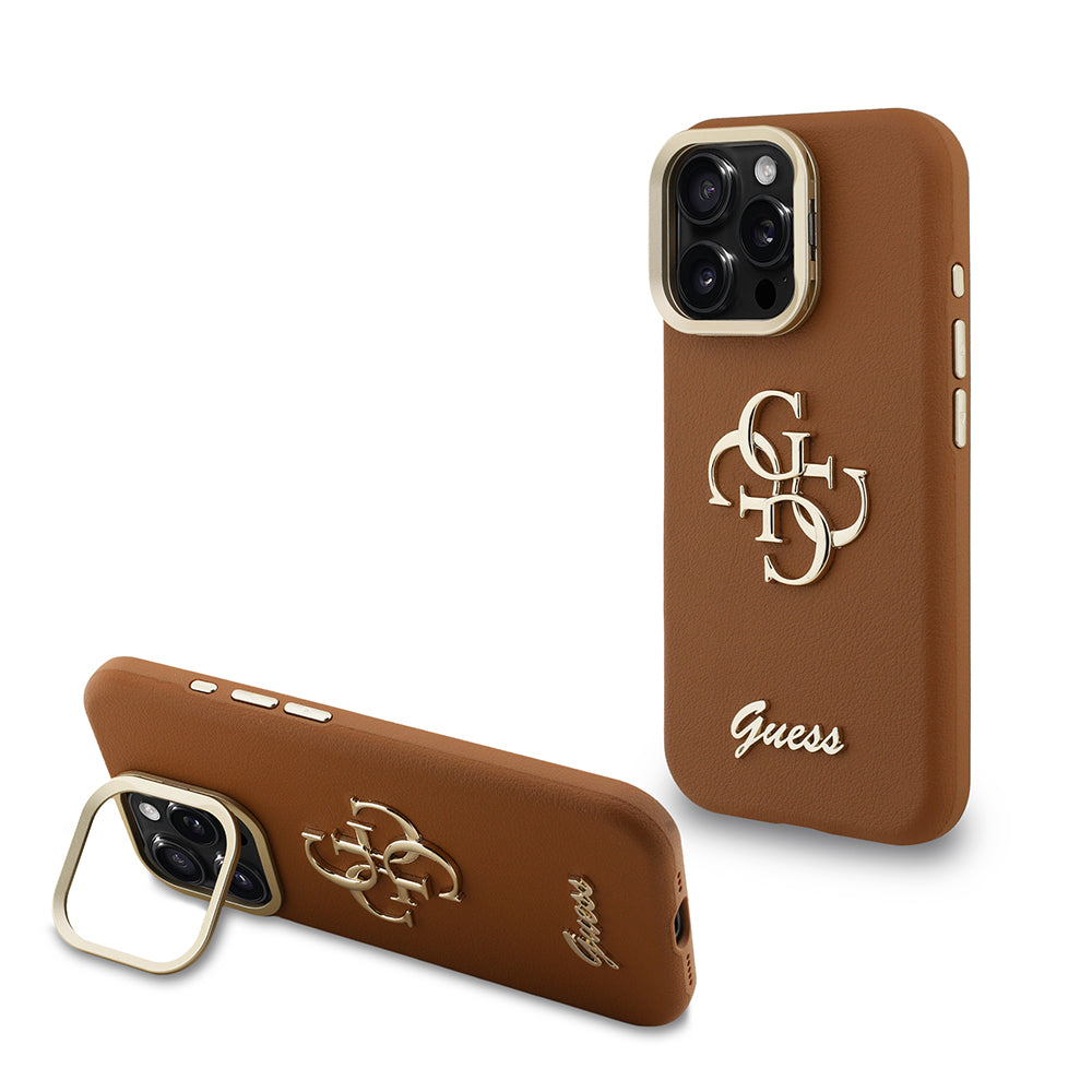 iPhone 16 Pro Kılıf Guess Orijinal Lisanslı Grained Yazı Logolu Kamera Standlı Kılıf