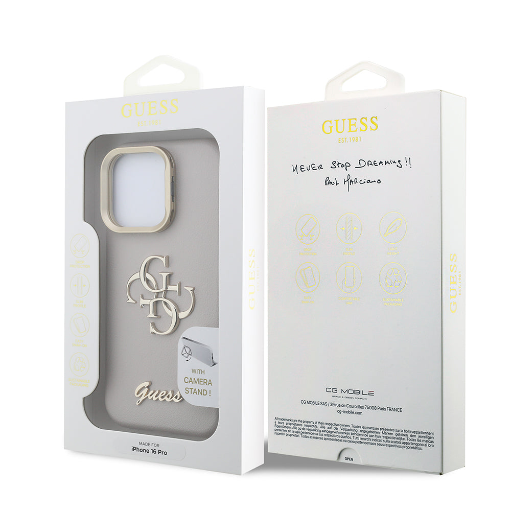 iPhone 16 Pro Kılıf Guess Orijinal Lisanslı Grained Yazı Logolu Kamera Standlı Kılıf