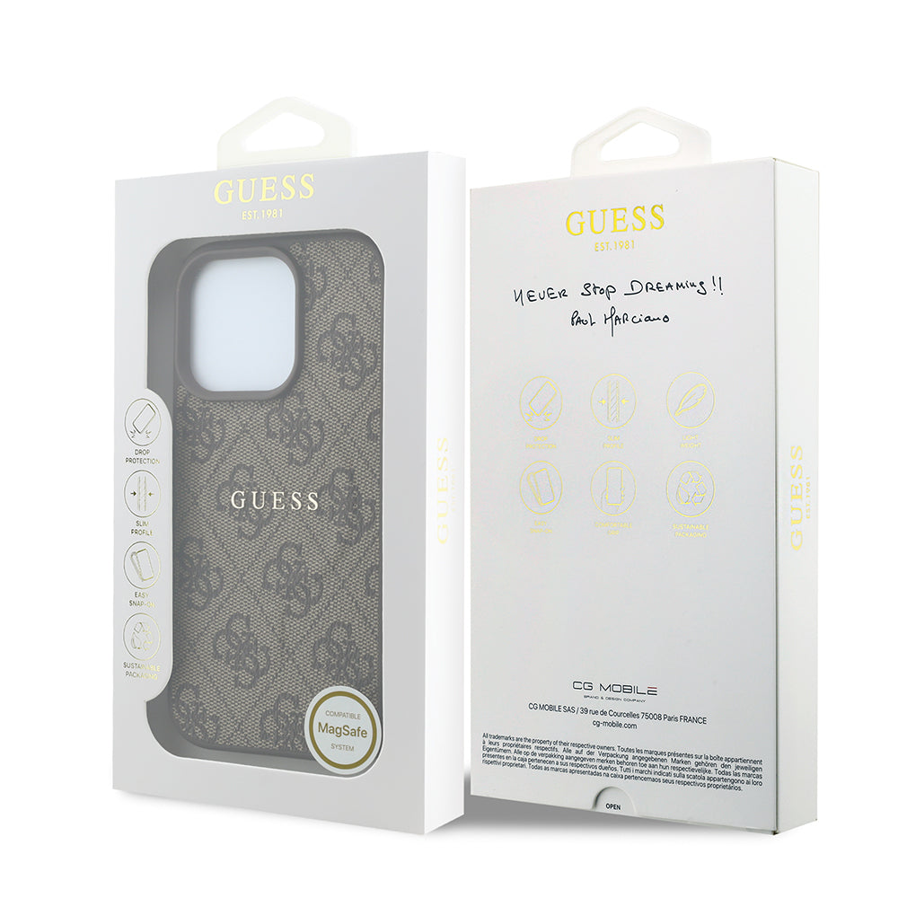 iPhone 16 Pro Kılıf Guess Orijinal Lisanslı M-safe Kabartmalı 4G Desenli Yazı Logolu Kılıf