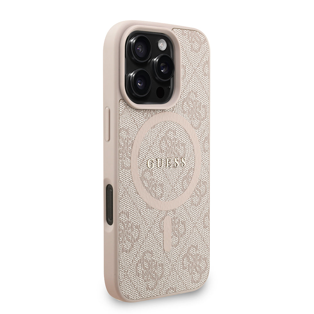 iPhone 16 Pro Kılıf Guess Orijinal Lisanslı M-safe Şarj Özellikli PU Deri Bilek Askı İpli Yazı Logolu Kılıf