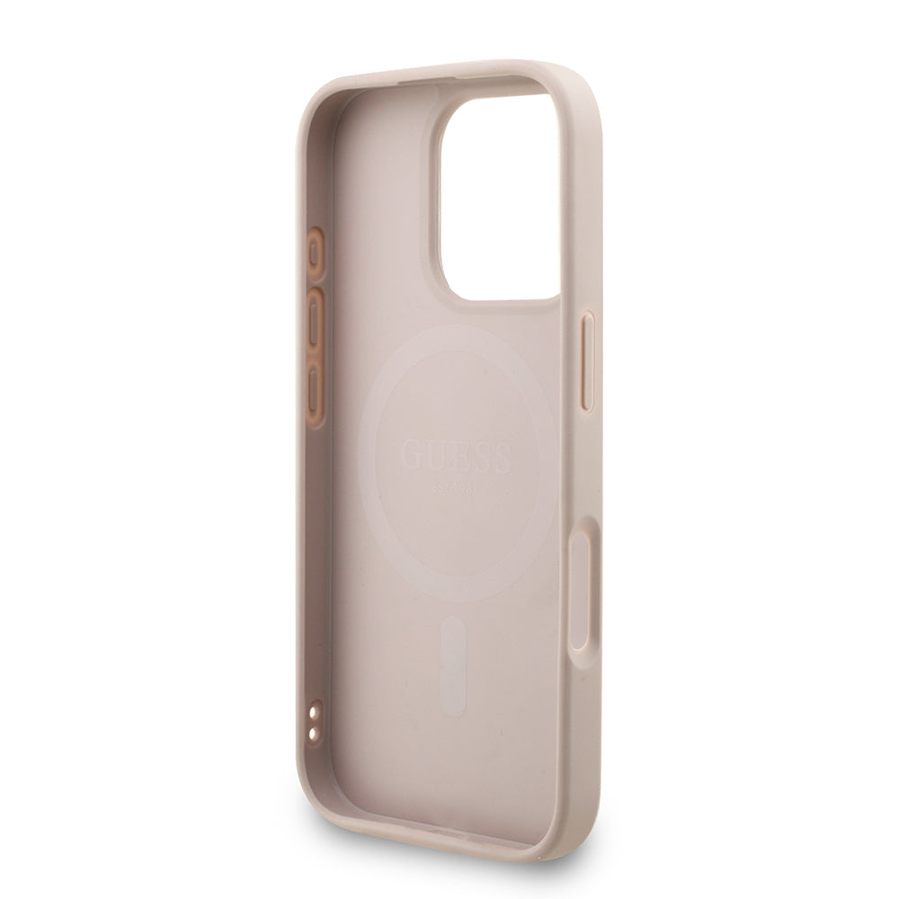 iPhone 16 Pro Kılıf Guess Orijinal Lisanslı M-safe Şarj Özellikli PU Deri Bilek Askı İpli Yazı Logolu Kılıf