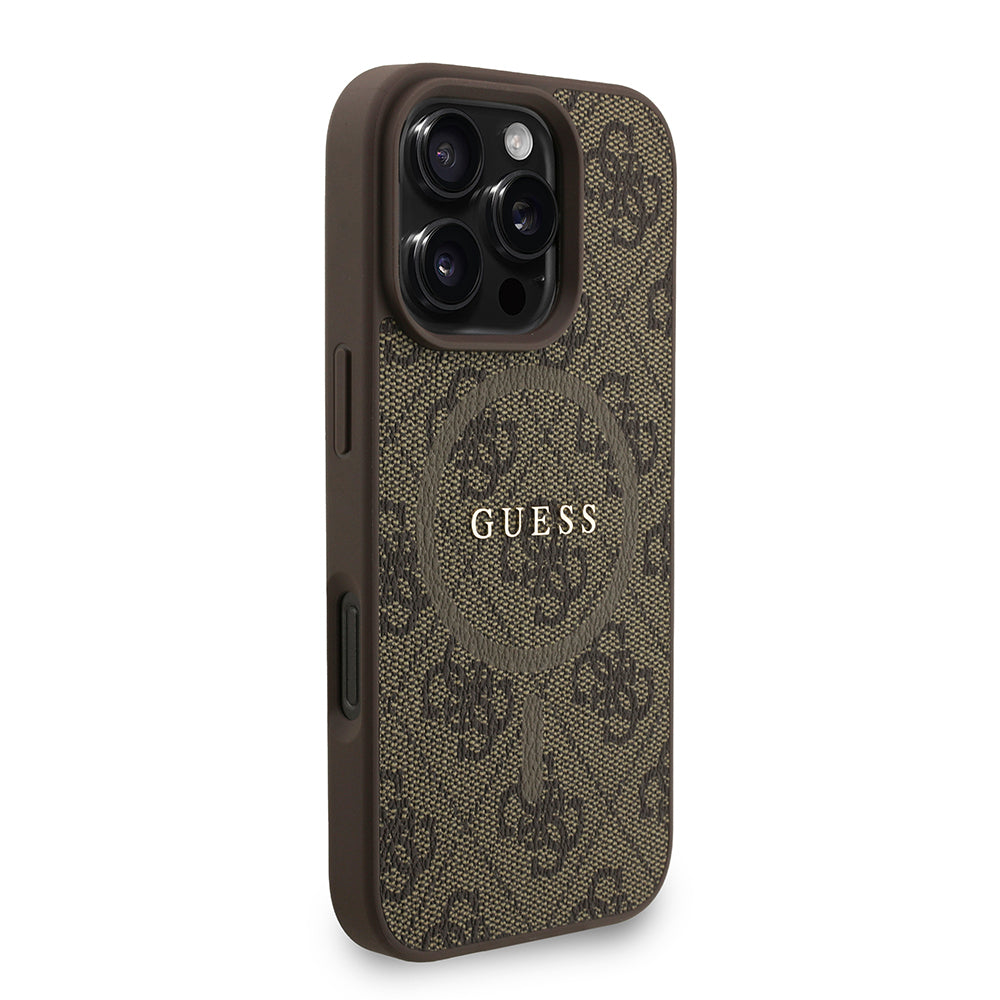 iPhone 16 Pro Kılıf Guess Orijinal Lisanslı M-safe Şarj Özellikli PU Deri Bilek Askı İpli Yazı Logolu Kılıf