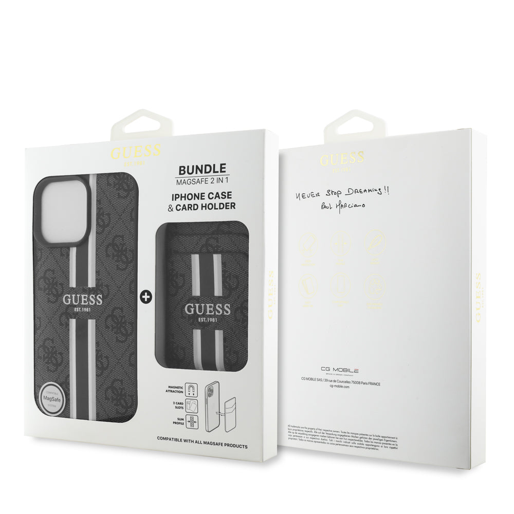 iPhone 16 Pro Kılıf Guess Orijinal Lisanslı M-safe Şarj Özellikli 4G Desenli Çizgili Kartlıklı Kılıf