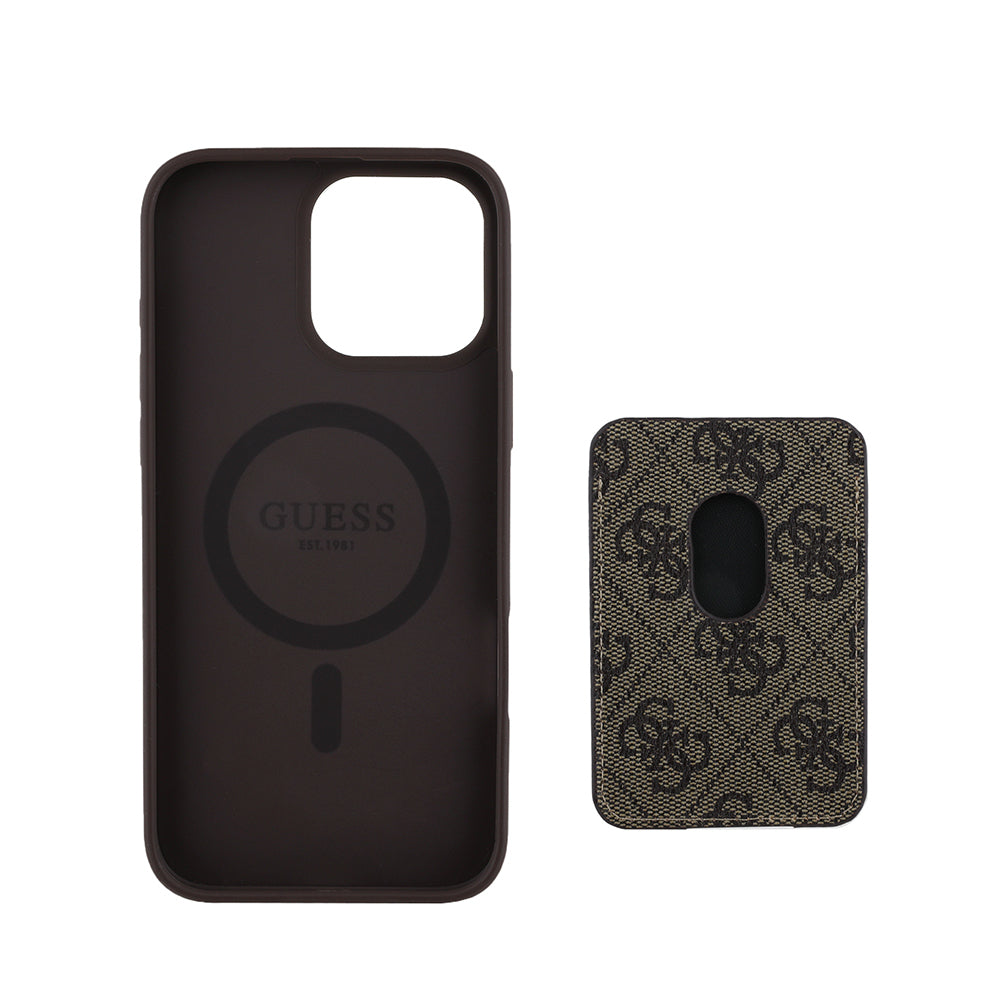 iPhone 16 Pro Kılıf Guess Orijinal Lisanslı M-safe Şarj Özellikli 4G Desenli Çizgili Kartlıklı Kılıf