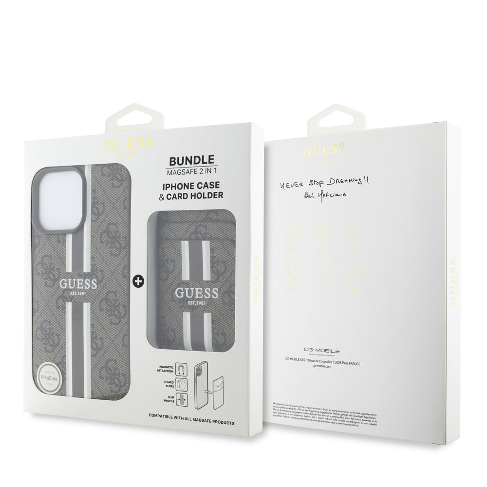 iPhone 16 Pro Kılıf Guess Orijinal Lisanslı M-safe Şarj Özellikli 4G Desenli Çizgili Kartlıklı Kılıf