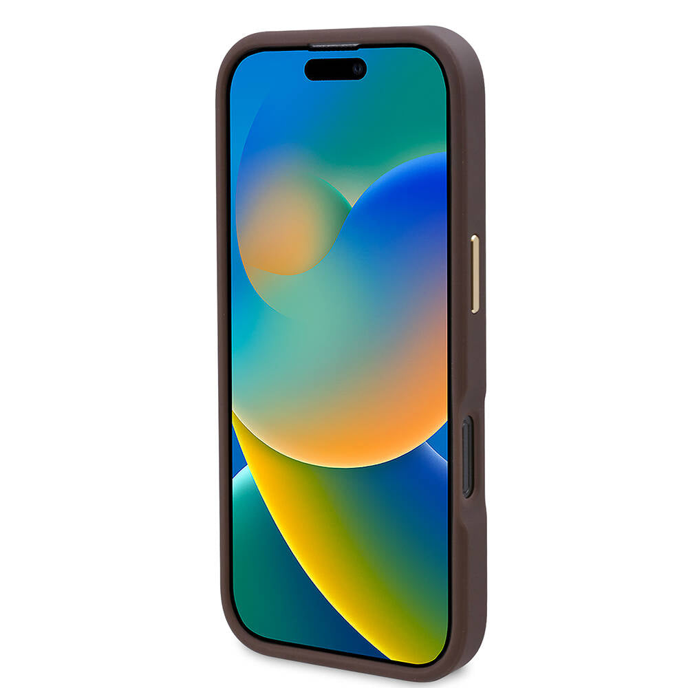 iPhone 16 Pro Kılıf Guess Orijinal Lisanslı M-safe Şarj Özellikli 4G Desenli PU Metal Plaka Klasik Logolu Kılıf