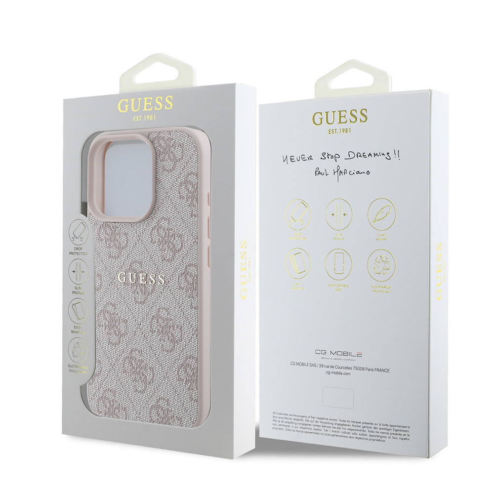 iPhone 16 Pro Kılıf Guess Orijinal Lisanslı M-safe Şarj Özellikli 4G Desenli Yazı Logolu Kılıf