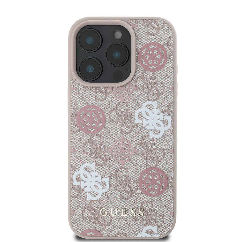 iPhone 16 Pro Kılıf Guess Orijinal Lisanslı M-safe Şarj Özellikli 4G Desenli Yazı Logolu Peony Kılıf