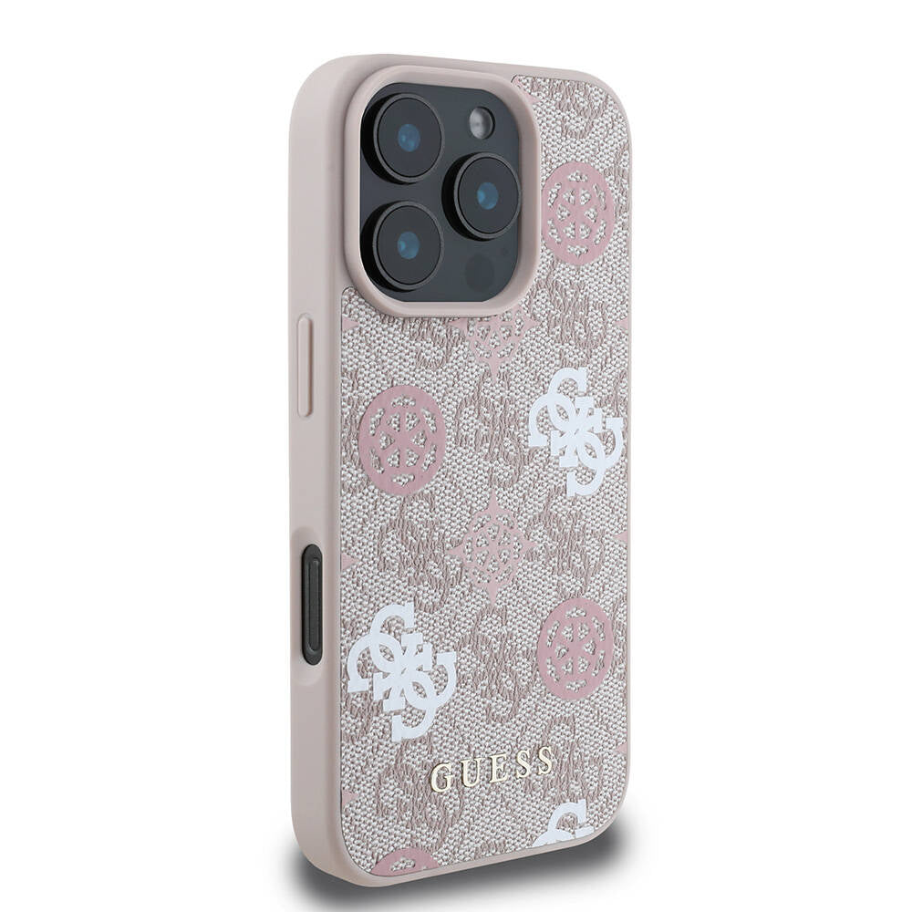 iPhone 16 Pro Kılıf Guess Orijinal Lisanslı M-safe Şarj Özellikli 4G Desenli Yazı Logolu Peony Kılıf