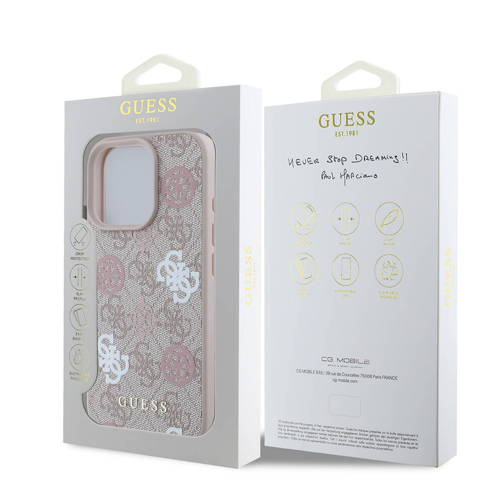 iPhone 16 Pro Kılıf Guess Orijinal Lisanslı M-safe Şarj Özellikli 4G Desenli Yazı Logolu Peony Kılıf