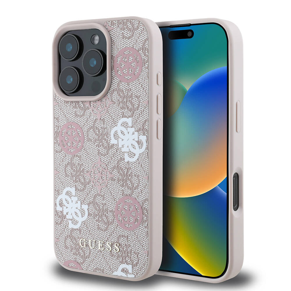 iPhone 16 Pro Kılıf Guess Orijinal Lisanslı M-safe Şarj Özellikli 4G Desenli Yazı Logolu Peony Kılıf