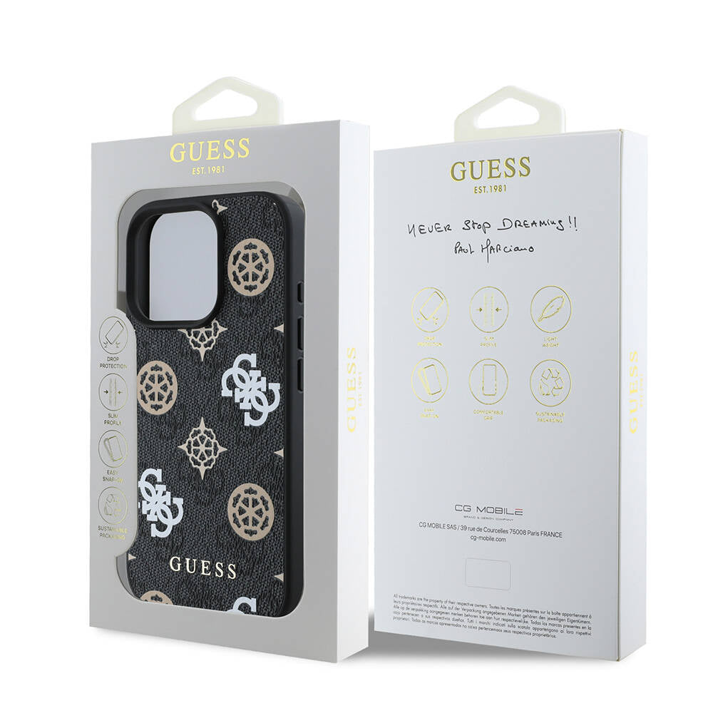 iPhone 16 Pro Kılıf Guess Orijinal Lisanslı M-safe Şarj Özellikli 4G Desenli Yazı Logolu Peony Kılıf
