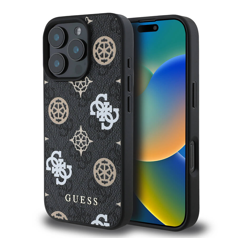 iPhone 16 Pro Kılıf Guess Orijinal Lisanslı M-safe Şarj Özellikli 4G Desenli Yazı Logolu Peony Kılıf