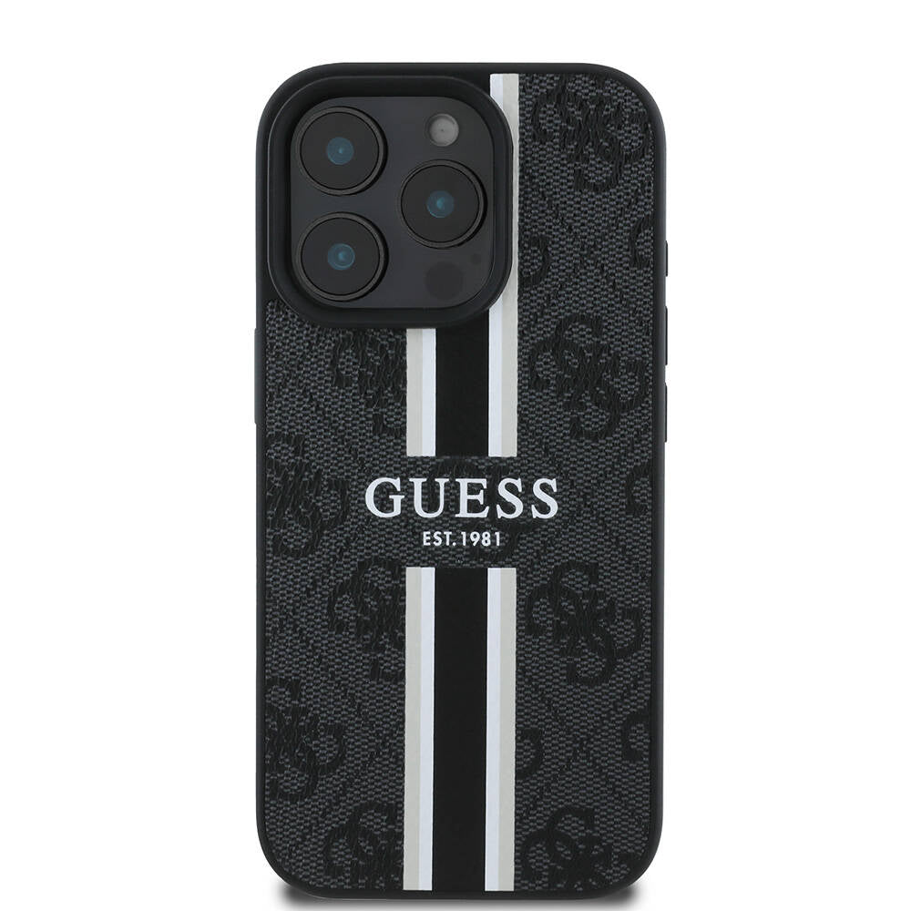 iPhone 16 Pro Kılıf Guess Orijinal Lisanslı M-safe Şarj Özellikli 4G Şerit Tasarımlı Printed Kılıf