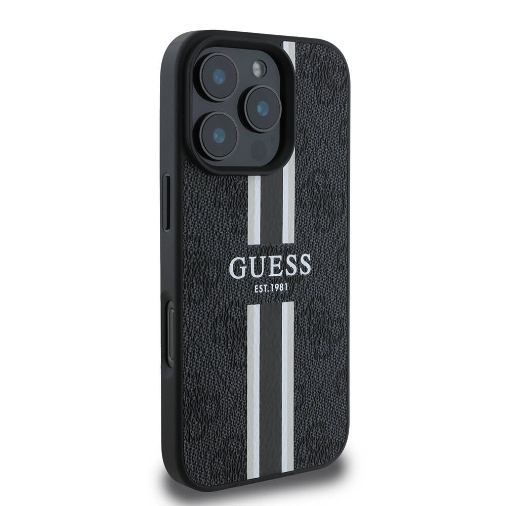 iPhone 16 Pro Kılıf Guess Orijinal Lisanslı M-safe Şarj Özellikli 4G Şerit Tasarımlı Printed Kılıf
