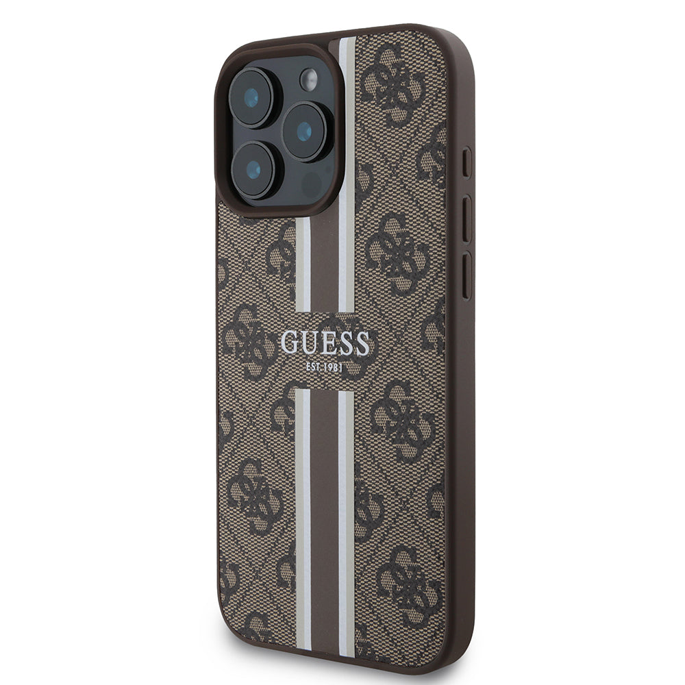 iPhone 16 Pro Kılıf Guess Orijinal Lisanslı M-safe Şarj Özellikli 4G Şerit Tasarımlı Printed Kılıf