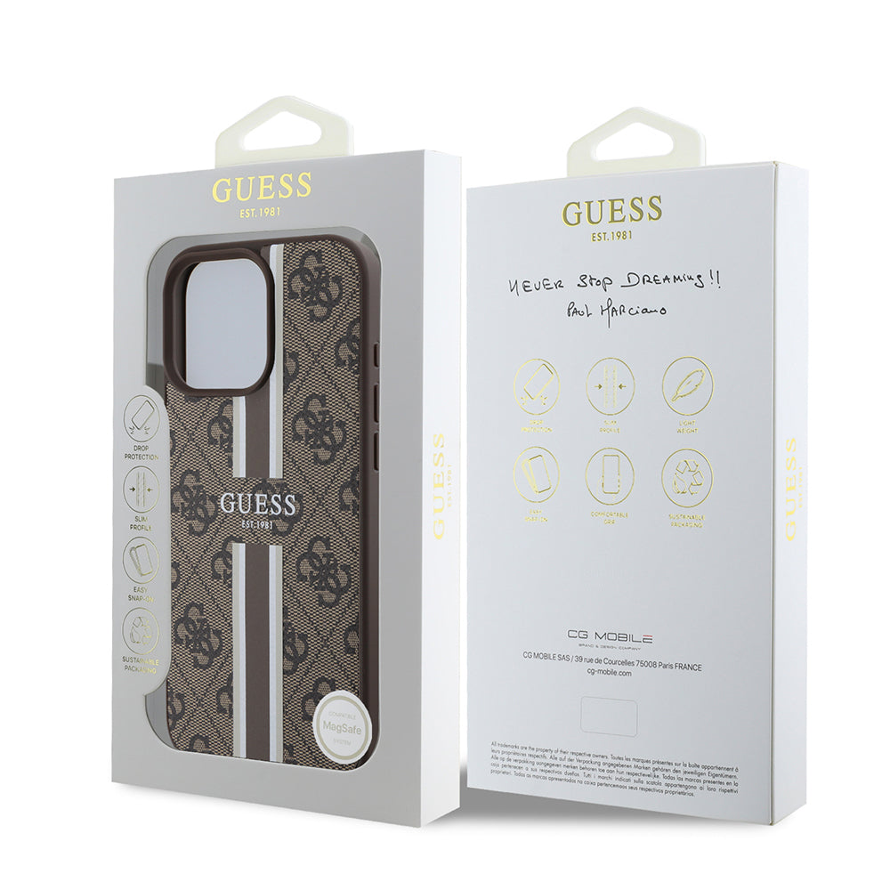 iPhone 16 Pro Kılıf Guess Orijinal Lisanslı M-safe Şarj Özellikli 4G Şerit Tasarımlı Printed Kılıf
